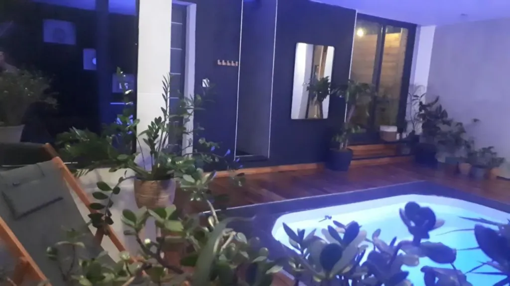 A l'Origine : jacuzzi et patio de nuit, love room à Lille