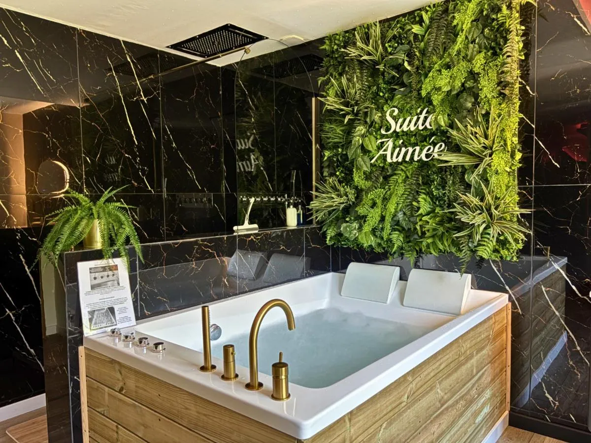 La Suite Aimée : baignoire balnéo et mur végétal, love room à Angoulême