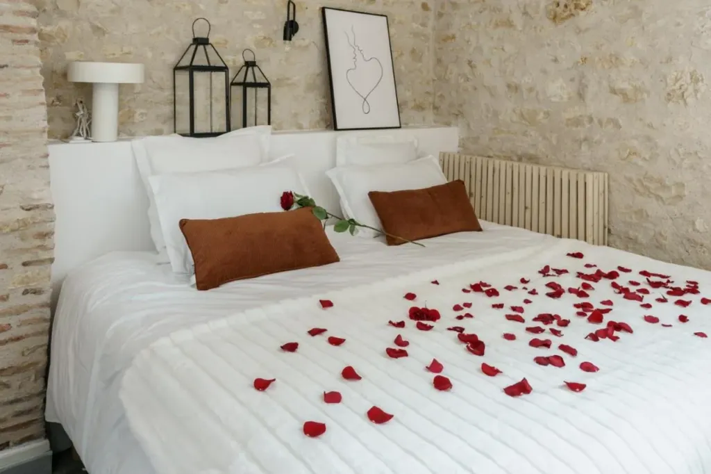 My Home Prestige : lit et pétales de rose, love room à Châteauroux